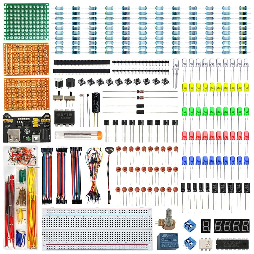 Upgraded Electronic Starter Kit PCB Soldering Set Breadboard Jumper Wires LEDs & Resisitor for Arduino/ Raspberry Pi