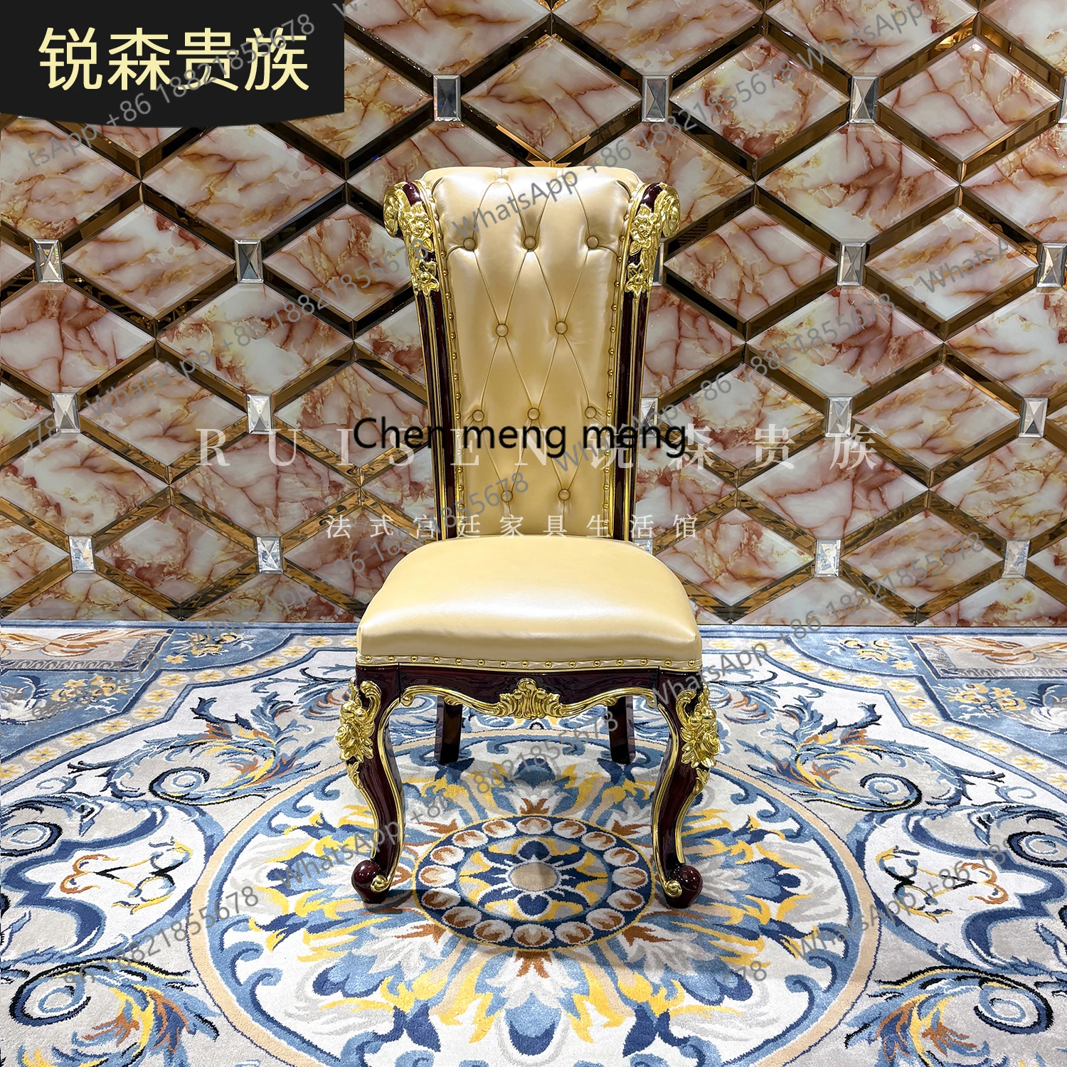 

French leather dining chair dining room soft bag chair luxury first layer cowhide book chair solid wood