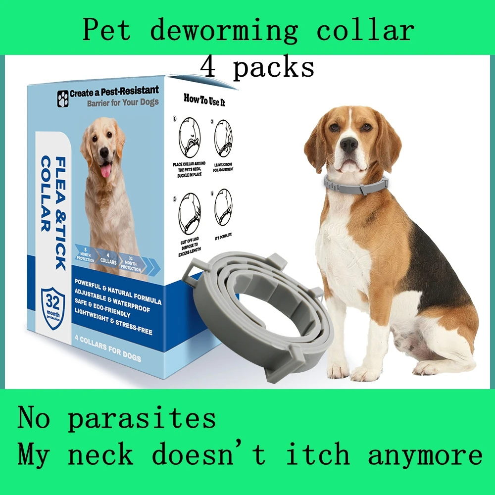 

4 packs of deworming collars for pets, cats, dogs, fleas, lice, ticks, adjustable size collars for pet decorative collars