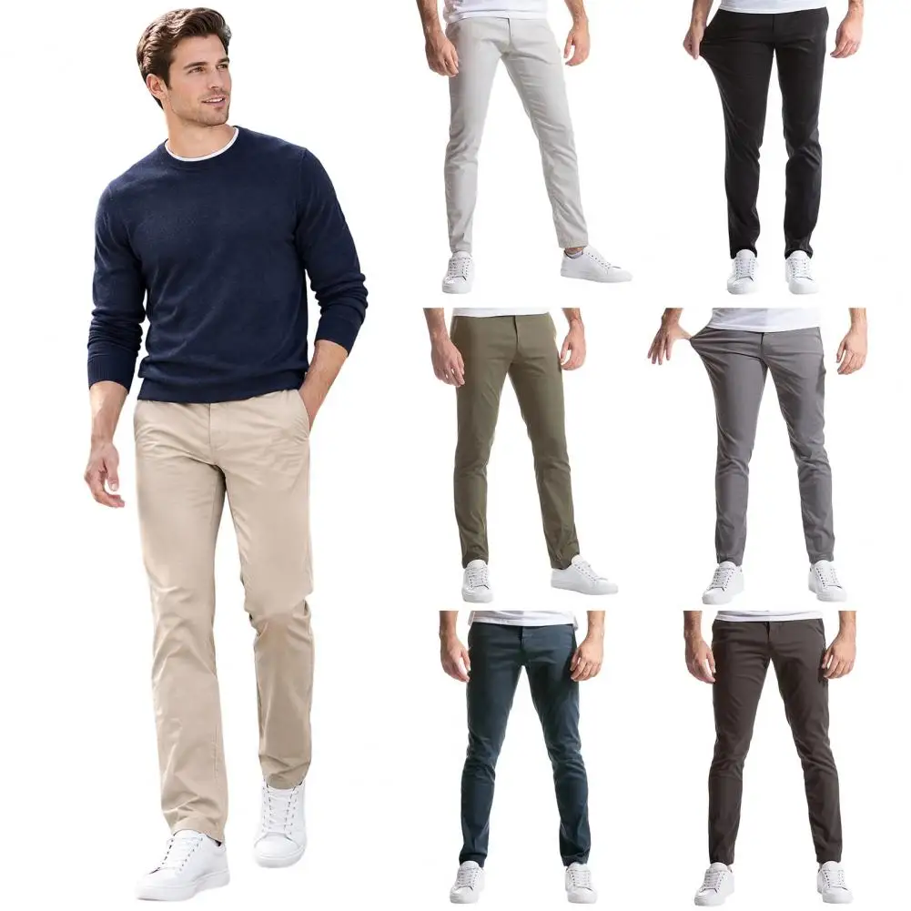 Elastic Waist Casual Chinos Lightweight Daily Wear Chinos Men's Slim Fit Twill Trousers Stretch Chinos Pants Relaxed for Office