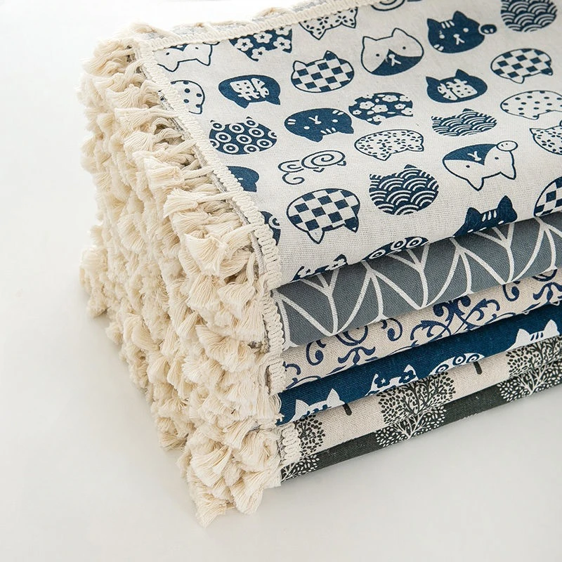 

INS Linen Cloth Cute Pattern Plaid Cloth Tea Table Tablecloth Photography Background Cloth