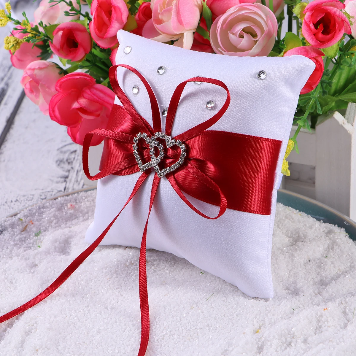 

10 X10cm Bride Ring Pillow Decoration for Wedding Pillows Decoración Para Bodas Double Heart Cushion Outdoor Bridal Ceremony