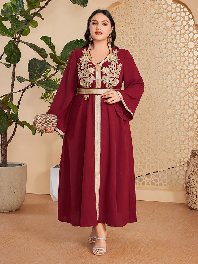 

​​2025 Luxury Muslim Evening Gown Women's Long Sleeve V-Neck Dress with Oriental Closure Flowy Maxi Skirt Breathable