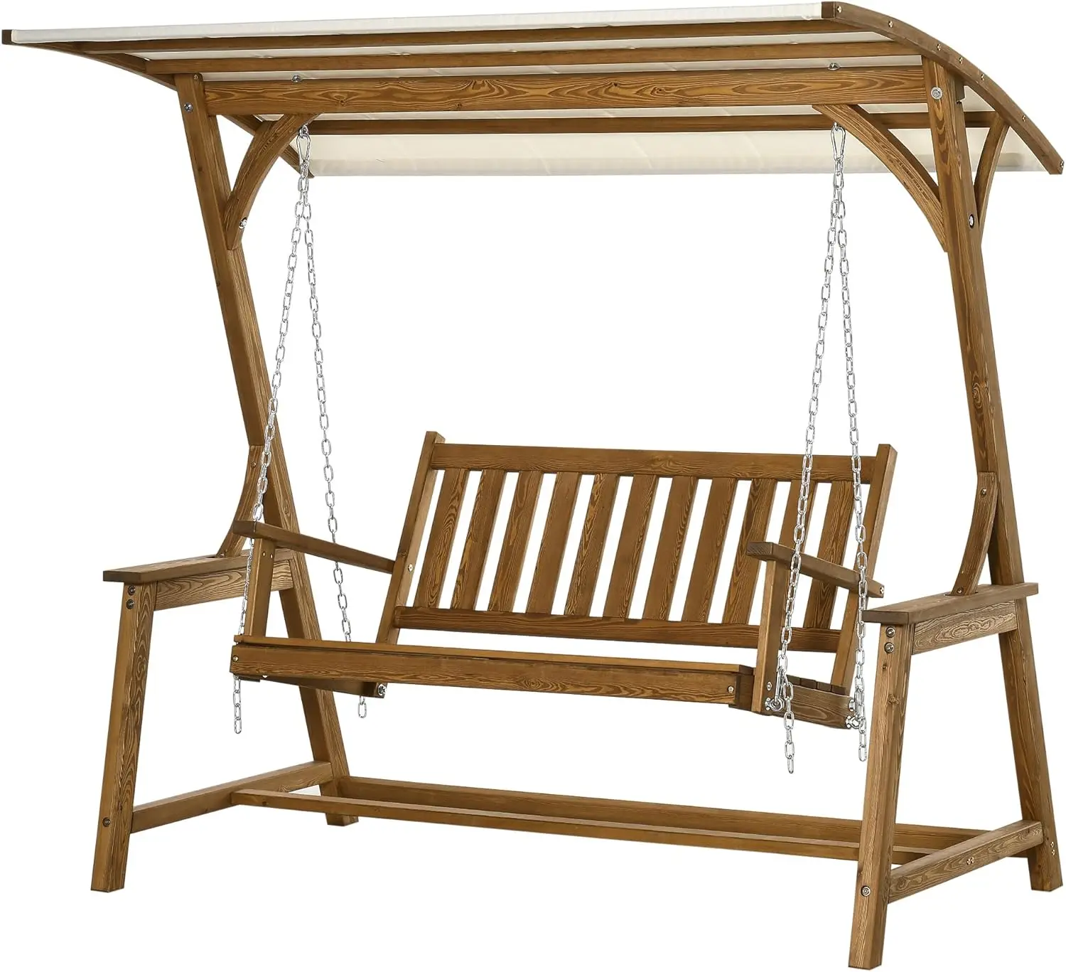 

Outsunny 2 Seater Outdoor Swing Loveseat with Canopy and Hanging Chains, Patio Swing Chair, Wooden Porch Swing Glider, for Garde