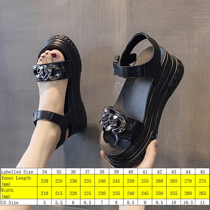 Fujin Genuine Leather 7cm Platform Sandals Wedge Shoes Summer for Women Open Toe Sandals Beach Shoes Summer Women Fashion Slide
