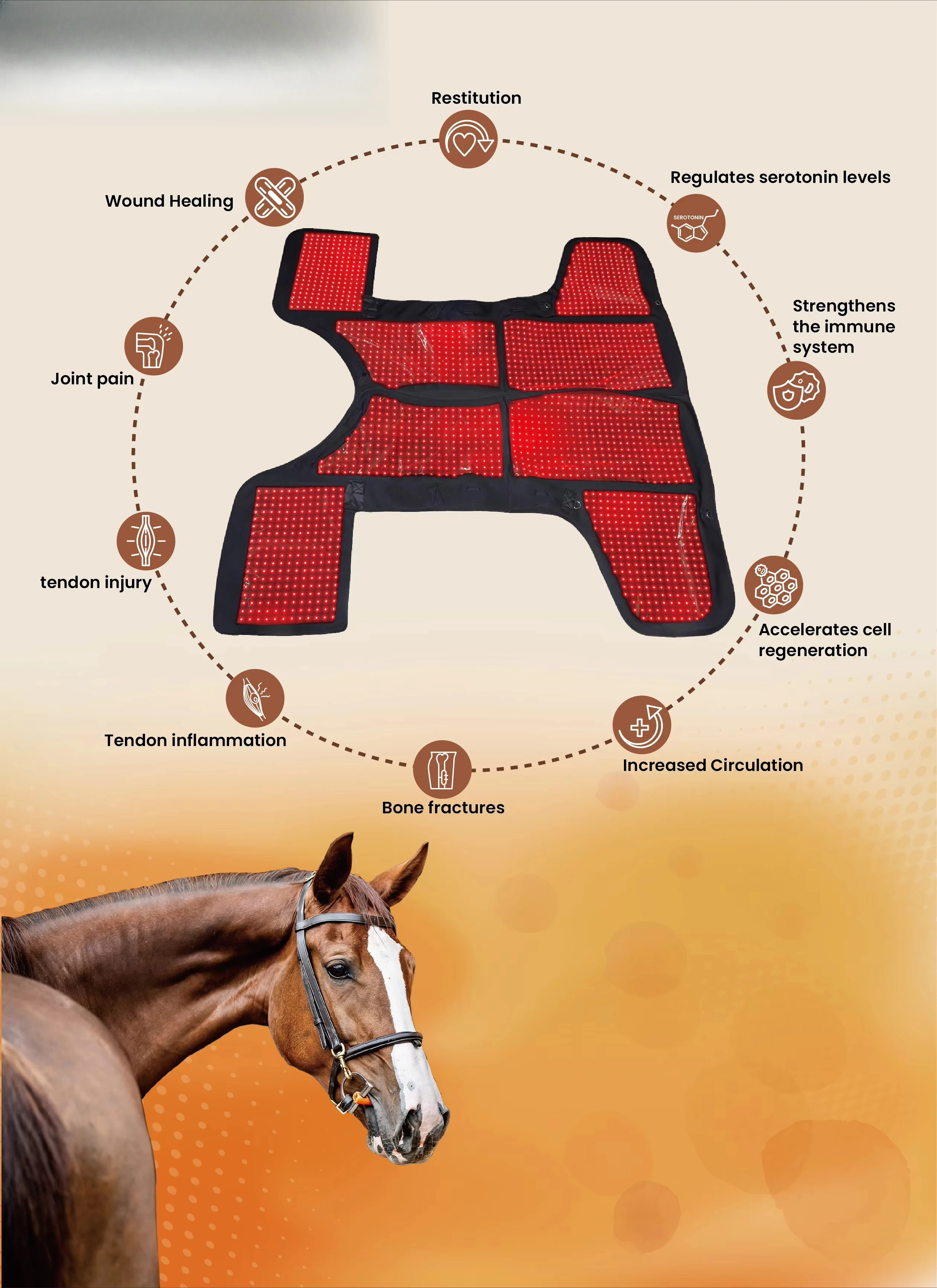 Equestrian Horse Pain Relief Photon Therapy Blanket Red Light Therapy Equine Infrared Light Therapy Blanket Horse Warming Rug