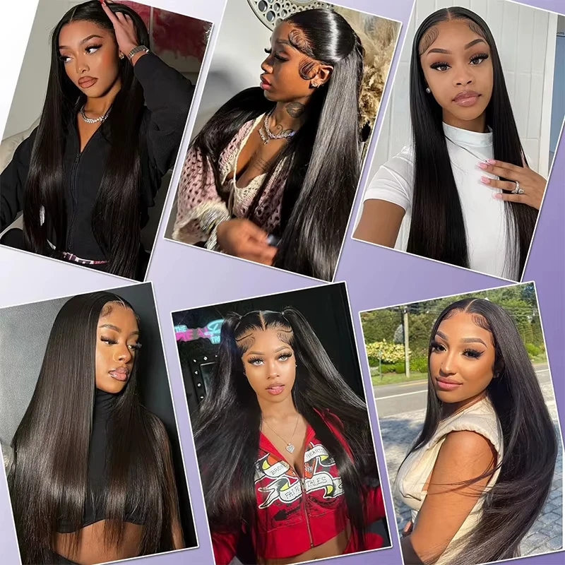 250% Density  Human Hair Brazilian 5x5 Glueless Wear and Go Wig 13x4 13x6 HD Transparent Bone Straight Lace Frontal Wigs image 6