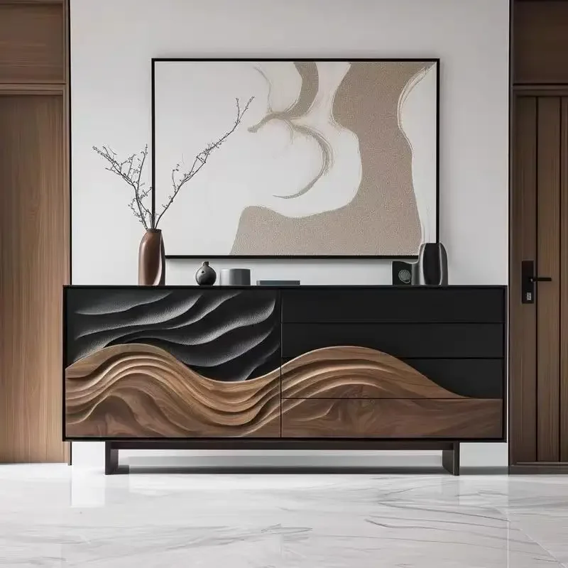 خزانة جانبية لتناول الطعام فاخرة وخفيفة الوزن وخزانة مدخل مصممة من القرون الوسطى وخزانة تلفزيون لغرفة النوم من الخشب الصلب #5