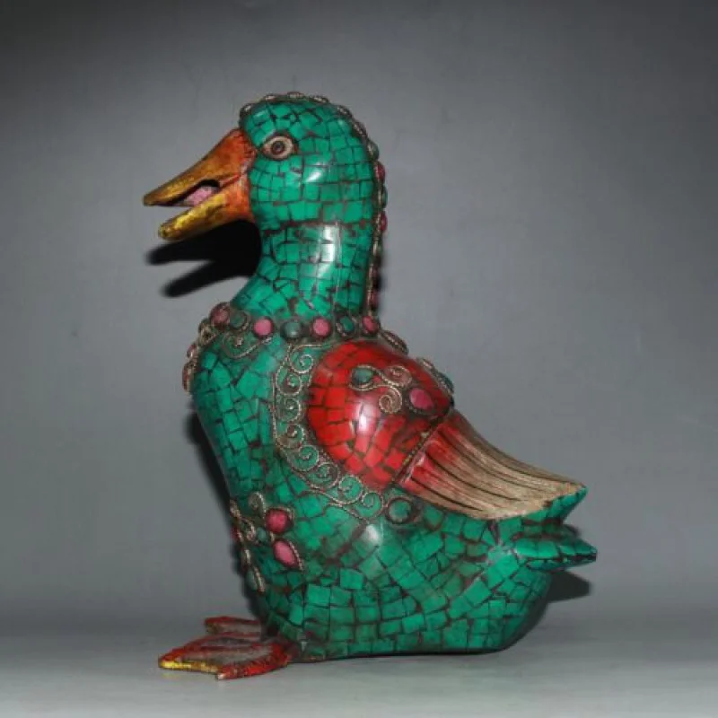 

Chinese Copper Inlaid Turquoise and Precious Gem Handmade Goose Statue 40436