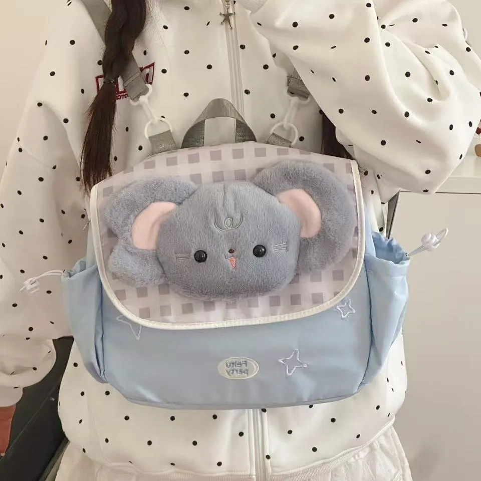 Милый мультяшный рюкзак — школьная сумка большой емкости для студентов |   Универсальная повседневная сумка через плечо с плюшевой куклой