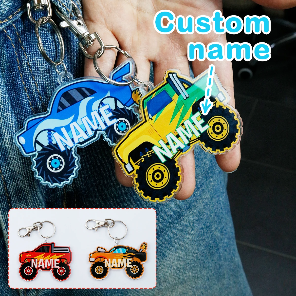 Car Accessories Name - Aangepaste Monster Truck naam sleutelhanger, cartoon
