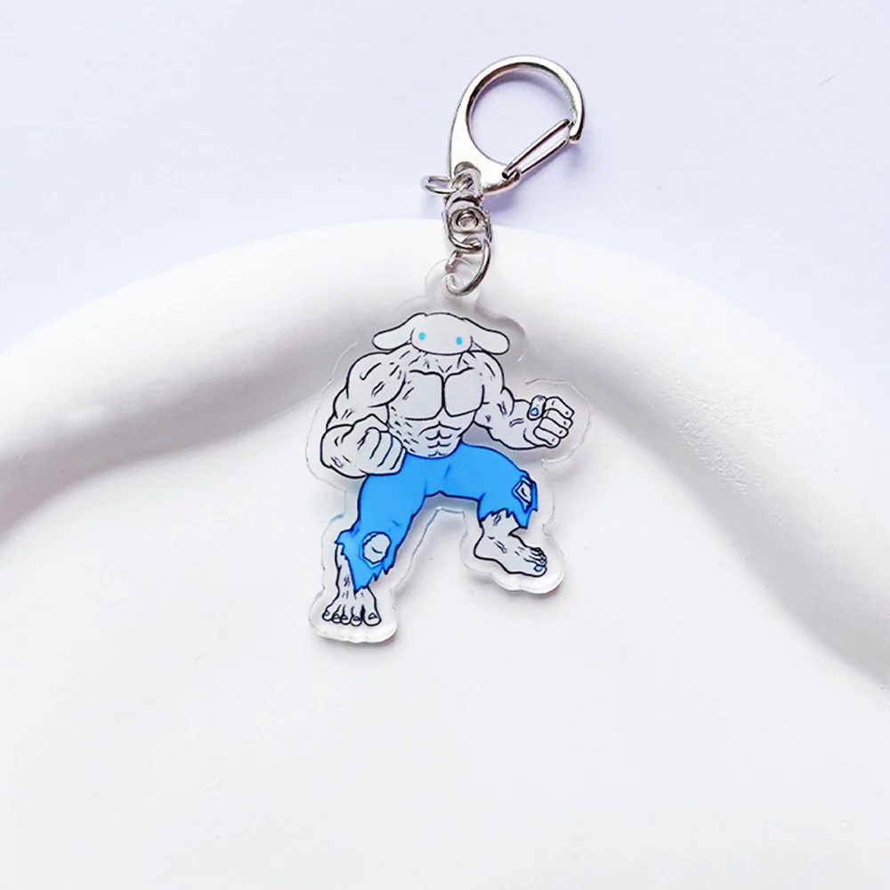 Sanrio Keychain Cartoon Muscle funny Kuromi Cinnamoroll Keychains Acrylic Hello Kitty Backpack Pendant Car Keyring Kid Toy GIift