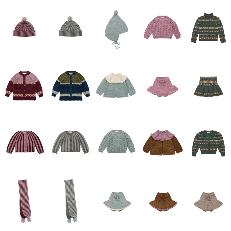 PRE-SALE(ship in Oct.) 2026 MP Skirts Autumn Winter Girl Dress Kids Knitted Cardigan Hats Boys Pants Children Sets Girls Skirts