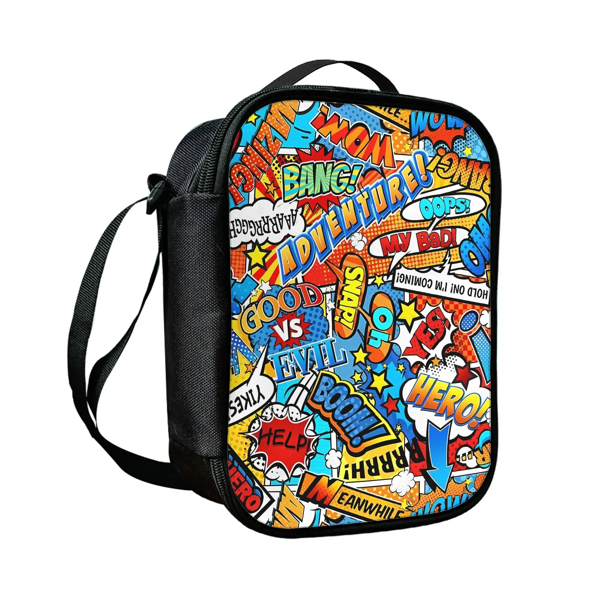 1pc Retro American Comic Print Lunch Bag Compatible for,, Picnics Vintage Comic Book Lunchbox Holder Portable Storage Bag