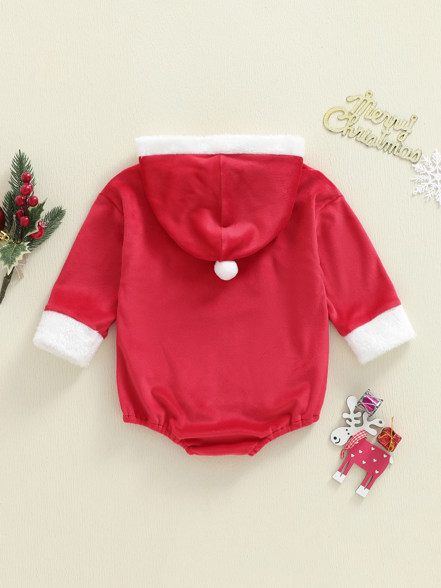 Świąteczny kombinezon niemowlęcy z długimi rękawami i kieszenią z przodu z haftowanymi literami - świąteczny strój Świętego Mikołaja dla noworodków