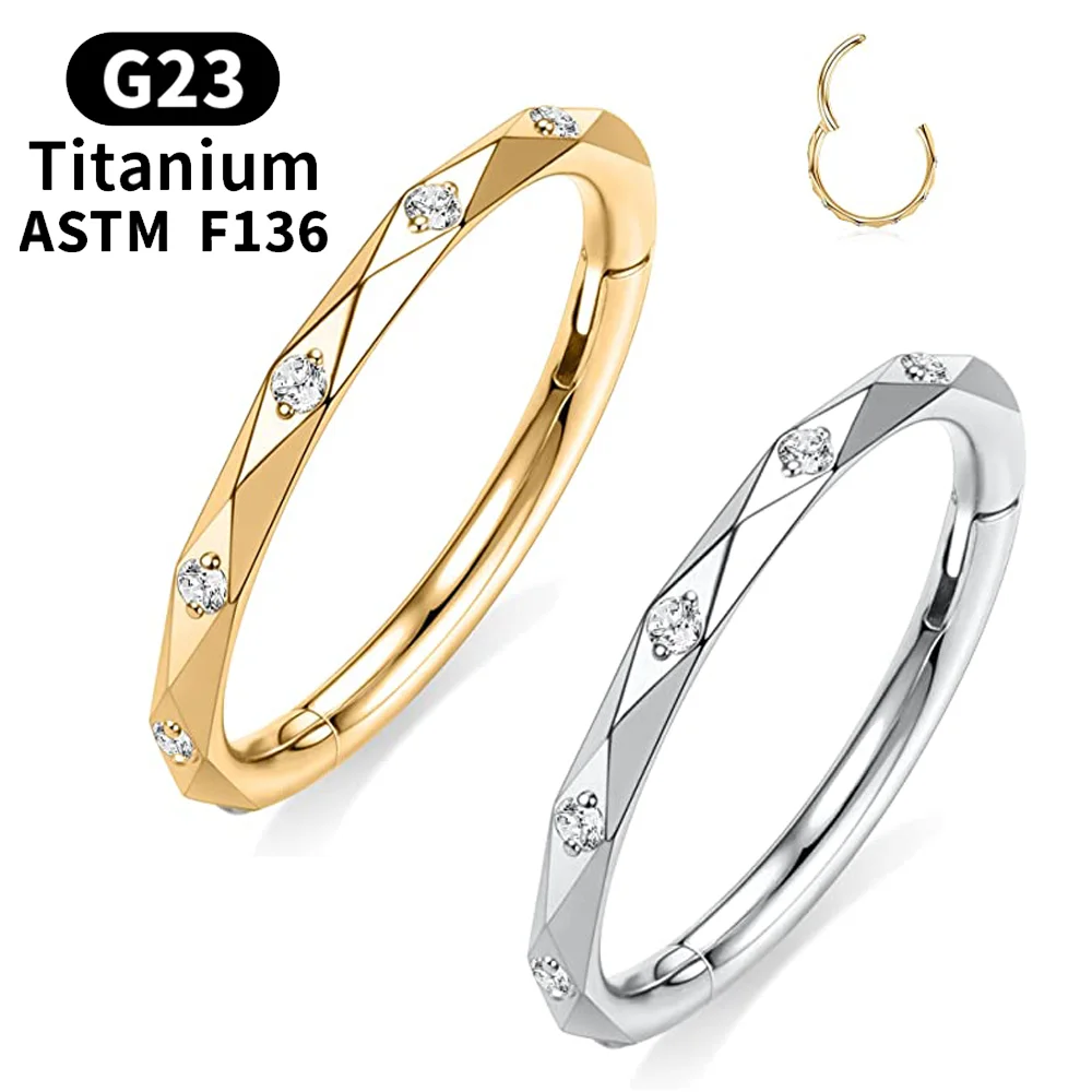 

G23 Titanium Nose Ring CZ 16G Hinged Segment Ear Cartilage Tragus Earrings Helix Daith Hoop Septum Clicker Piercing Jewelry 1pcs