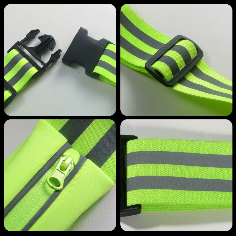 Adjustable Elastic Reflective Safety Belt with Pocket Night Visible Waist Strap for Outdoor Sports Cycling Walking Night Running