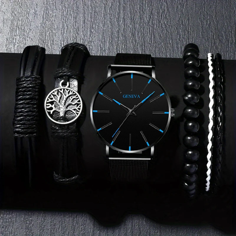 5Pc Men's Quartz Watch, Gifts For Parties, Valentine's Day, New Year's Day, Halloween, And For Friends And Family