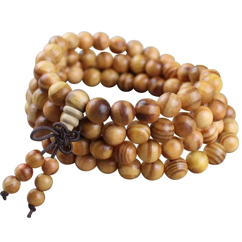 Tibetan Buddhism 108 Translucence Cypress RAJA KAYU Wood Prayer Beads Necklace