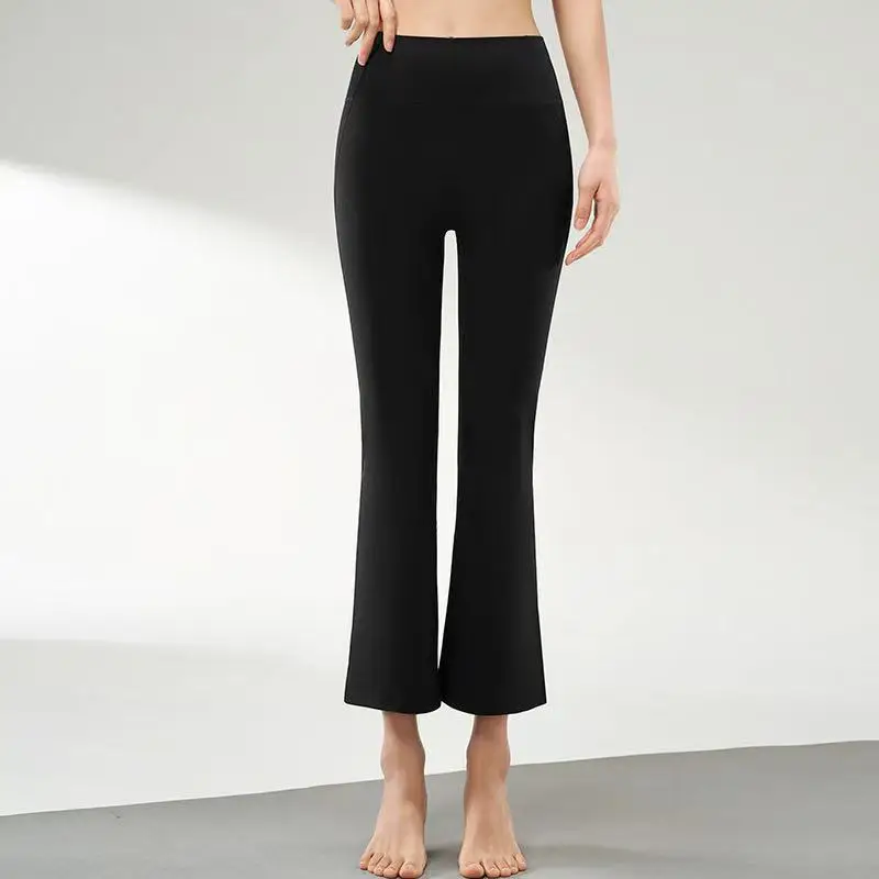 Women Summer Thin New High Waist Tummy Control Cropped Slight Flare Pants Petite Casual Sports Yoga Bootcut Trousers