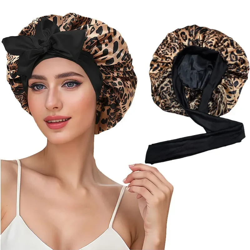 Double Layer Satin Hair Cap For Sleeping Bonnets For Women Round Haircare Women Headwear Night Hat Reversible Head Cover