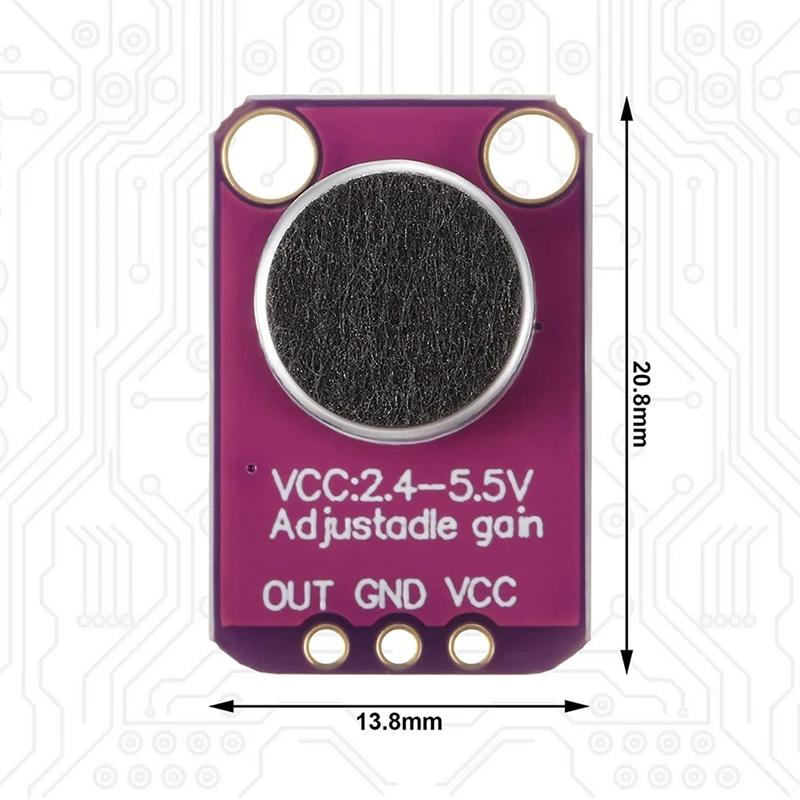 AMPLIFICADOR DE MICRÓFONO Electret, 10 piezas, módulo ajustable MAX4466, preamplificador de Micrófono, placa de ruptura púrpura para Arduino