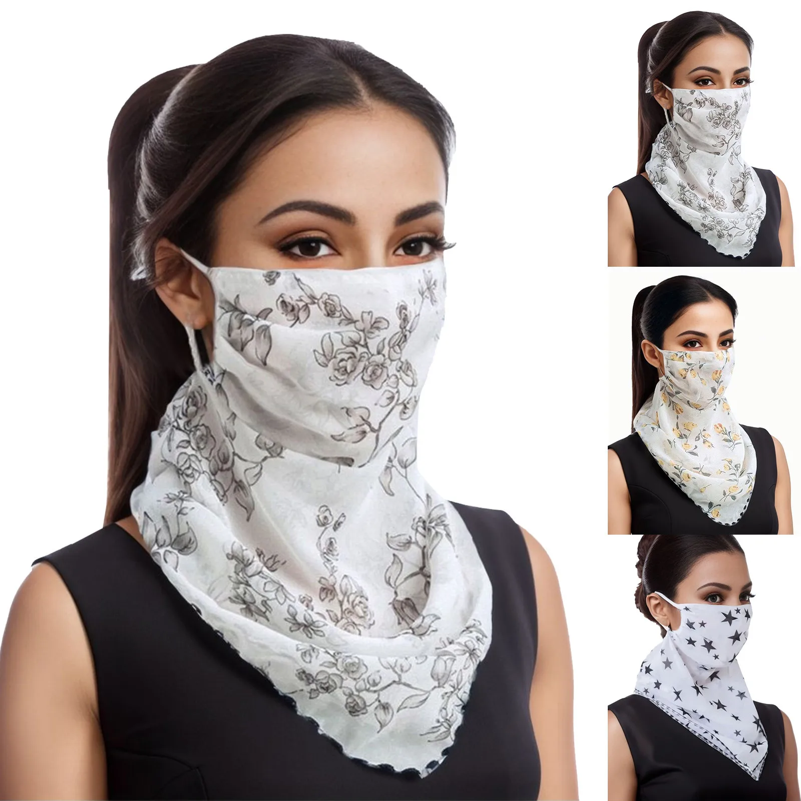 2024 New Summer Chiffon Sun Protection Scarf Multi-Function Face Mask Hair Neck Shawls Wraps Female Bandana Scarves Accessories