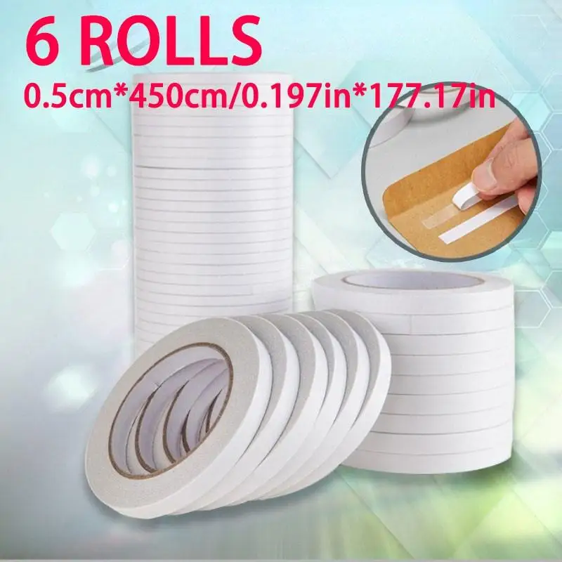 6Rolls Double-Sided Tape,Strong Adhesive Transparent Tape Strips,Ideal for Arts,Crafts,Card Making,Scrapbooking,Surface Friendly