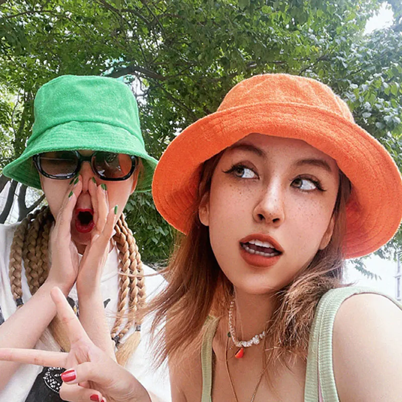 Neutraler Stil Einfarbiger Handtuchstoff Fischerhut Outdoor-Sonnenschutzhut Einfacher Lässiger Einfarbiger Bucket Hat Modischer Accessoire