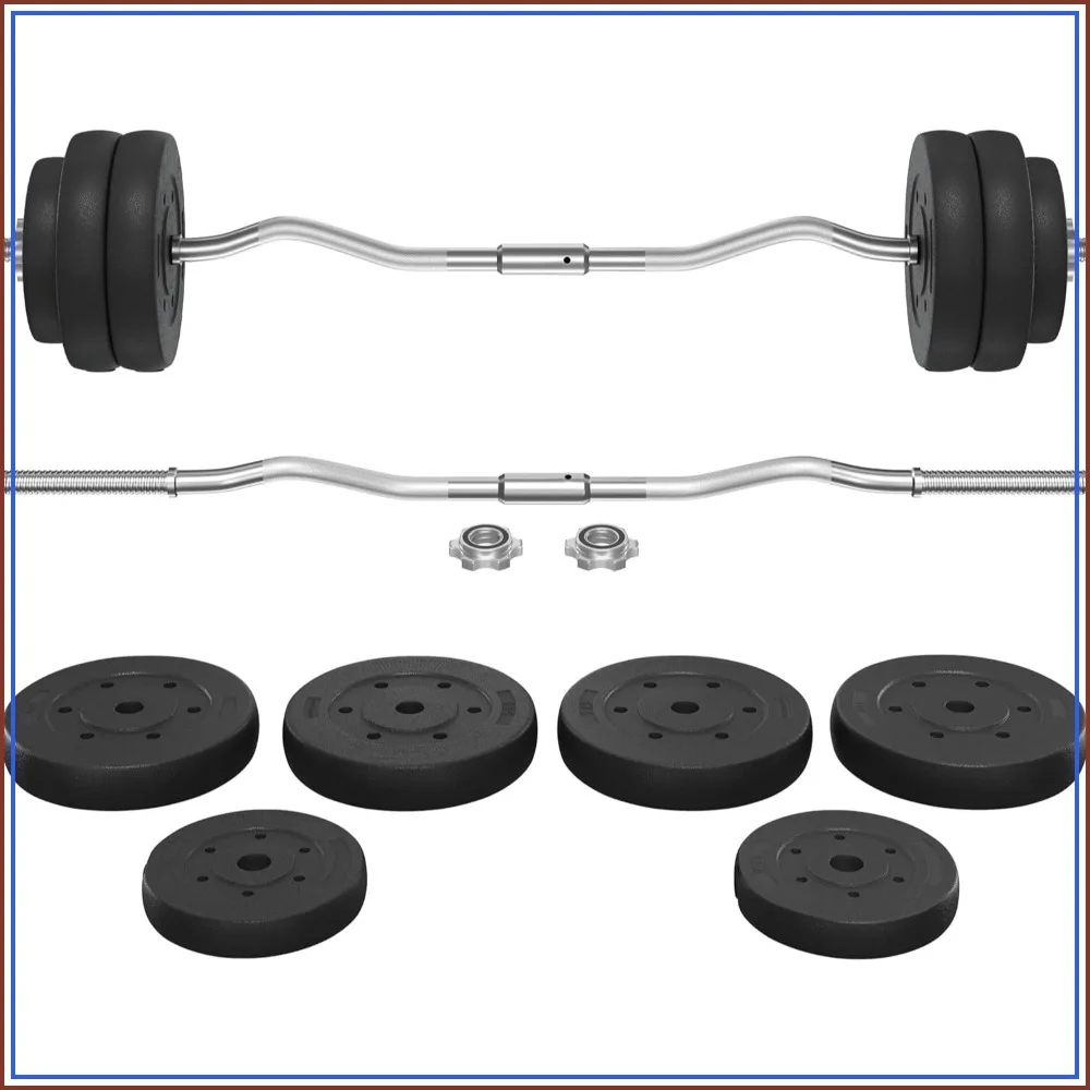 

Adjustable Dumbbell Barbell Set with Weights Strength Training Bars Black