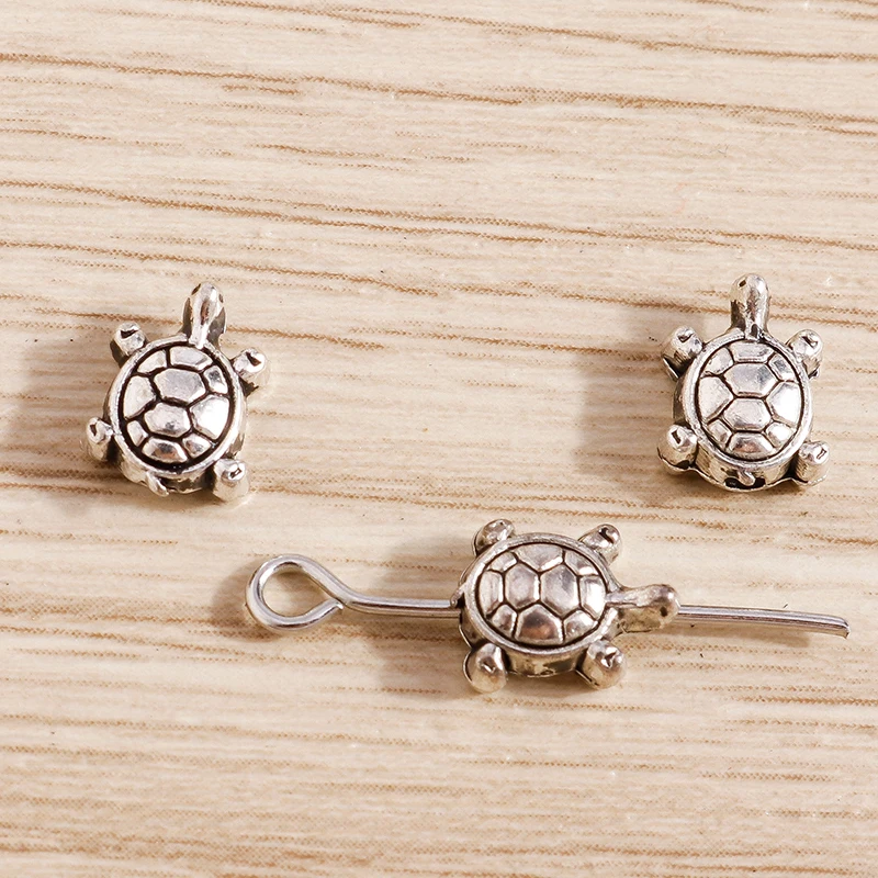 50 Stück süße Mini-Legierung Schildkröte lose Spacer-Charms Perlen für Schmuckherstellung DIY Armbänder Halsketten handgefertigte Bastelzubehör – Detail 3