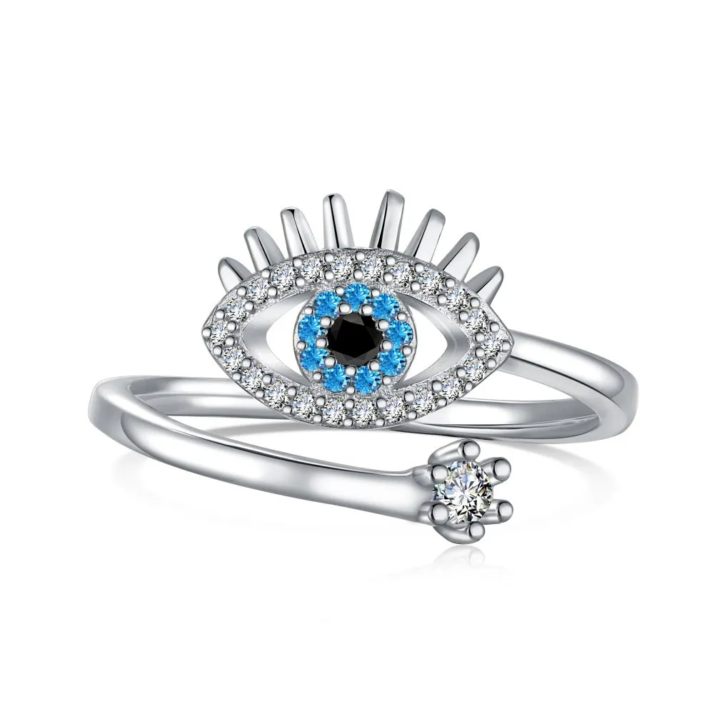 Demon Eye Ring Series S925 Sterling Silver Women's Light Luxury Zircon Inlaid Small and Luxury Closed Open Ring Fine Ring