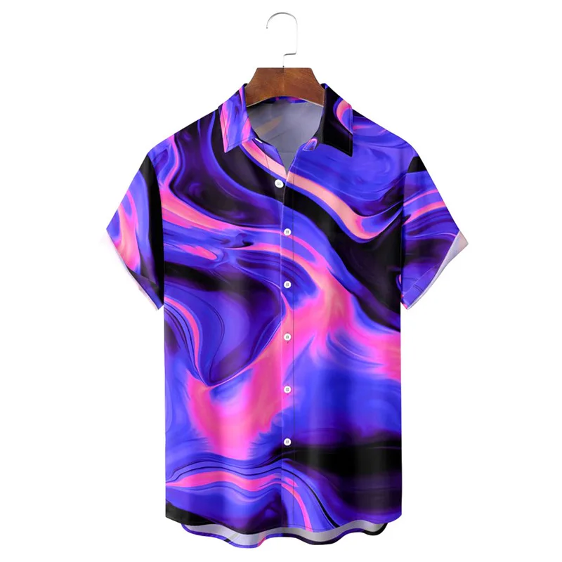 Summer Abstract Flow 3D Print Shirts Men Fashion Beach Shirt Casual Vintage Streetwear Short Sleeve Shirt Blouse Man Clothing