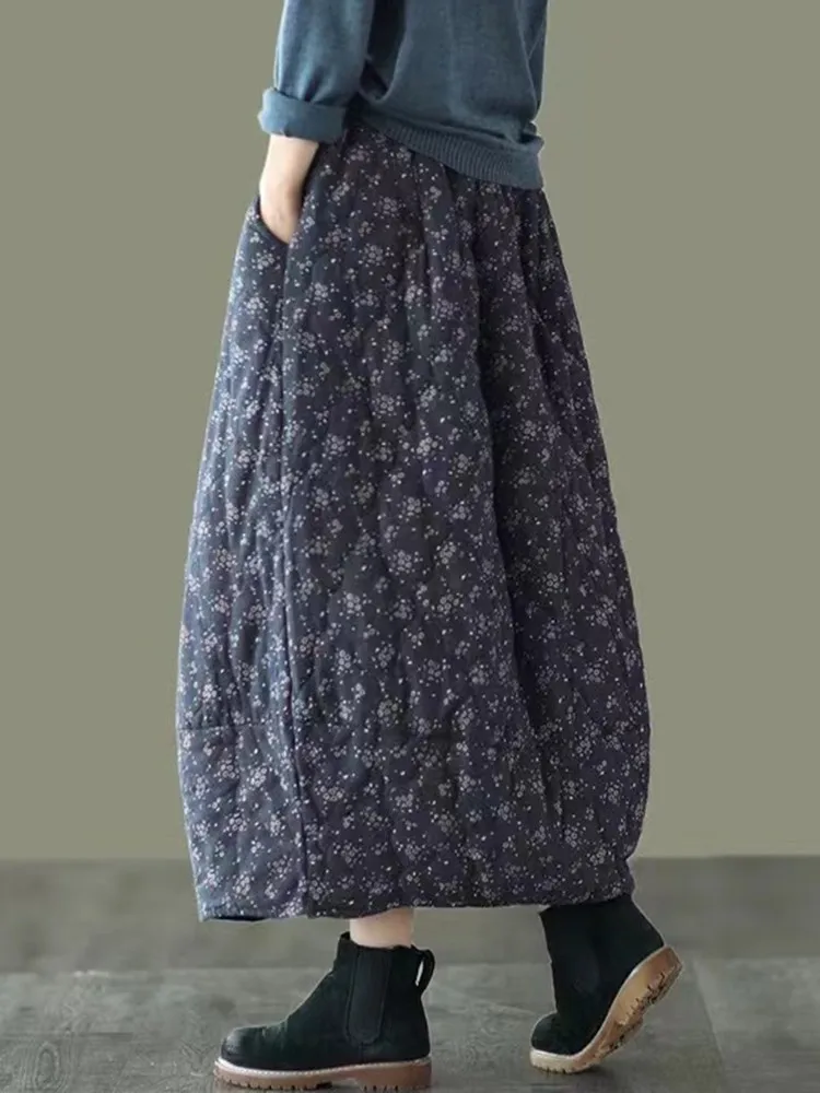 Imagem -04 - Saia Casual Grossa de Cintura Alta Feminina Estilo Vintage Estampa Floral Solta Saia Longa Linha a Feminina Outono Inverno Nova B3100 2023