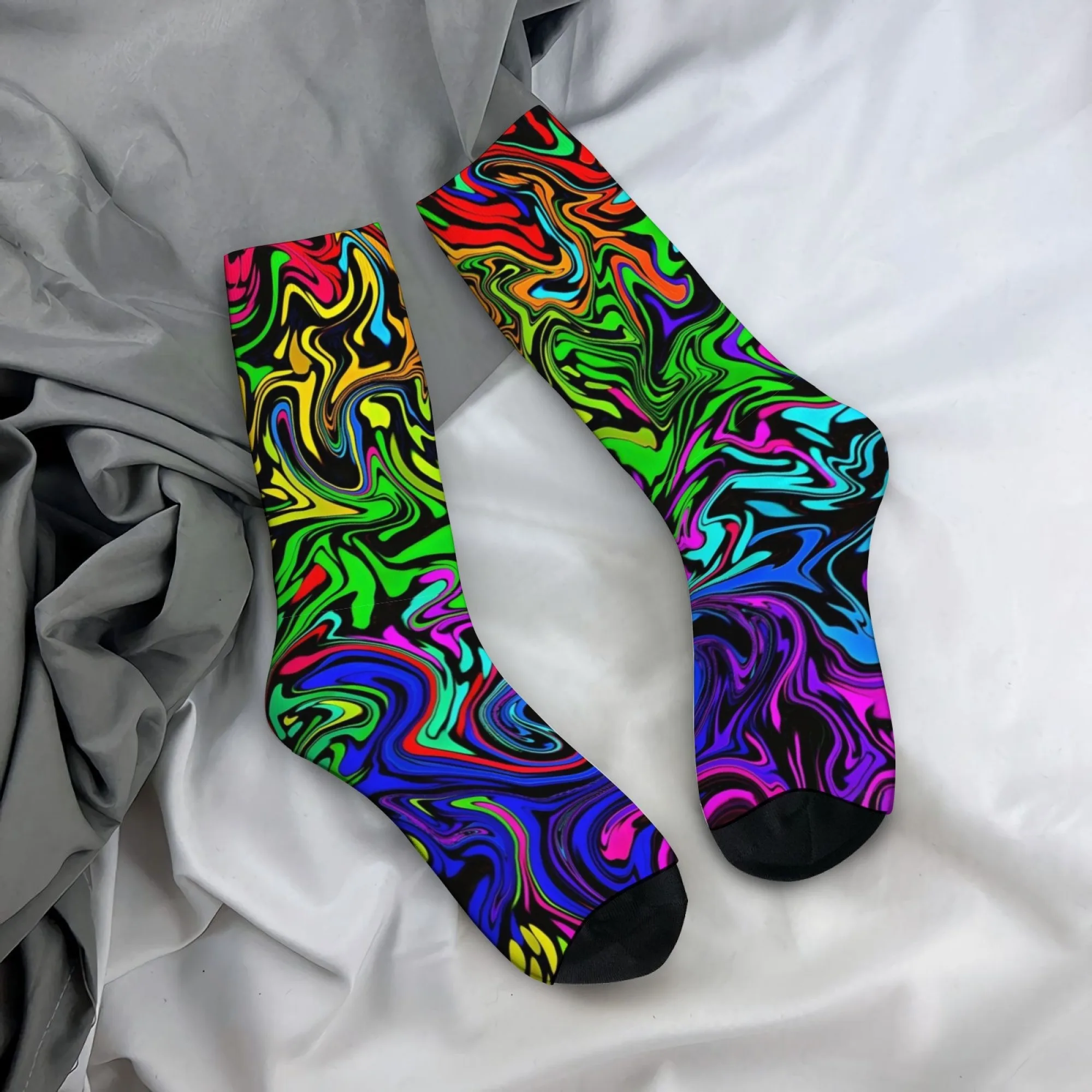 Psychedelic Abstract Fluid Art Socks Retro Trendy Street Crazy Hip-Hop Socks Novelty Funny Happy Crew Socks Casual Party Gifts