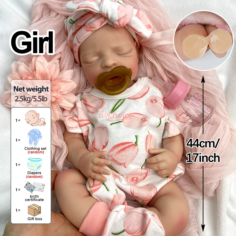 Open Mouth 17" Silicone Reborn Baby Doll Painted DIY Realistic Newborn Bebe Preemie Muñeca For Christmas Doll Collectors Toy
