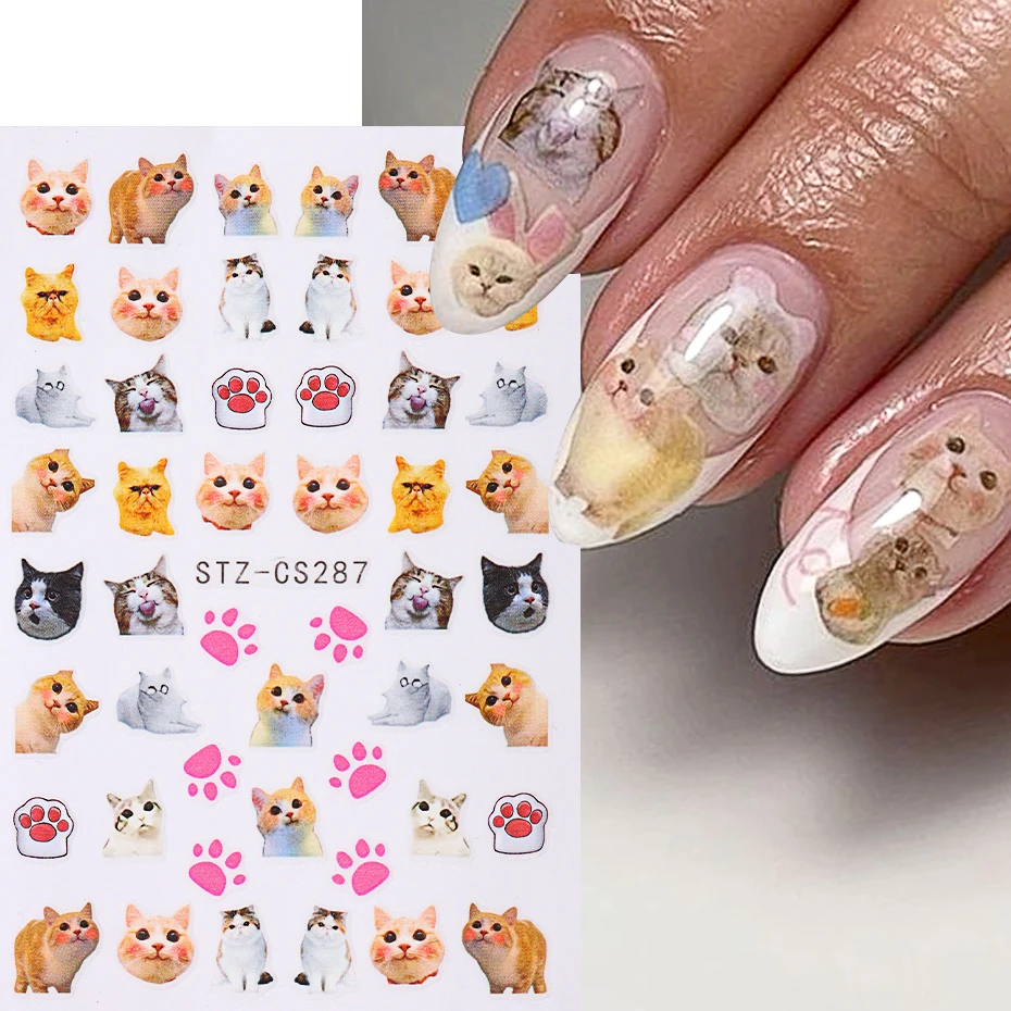 3D Gel Nail Stickers Different Cats Design Sliders Holographic Cat\'s Paw Self-Adhesive Decals Decoration Art Manicure Supplies