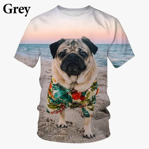 2023 New Funny Cool T-Shirt Dog Pug 3D Printed Short Sleeve T-Shirt Unisex Fashion Casual T-Shirt Animal Graphic Top