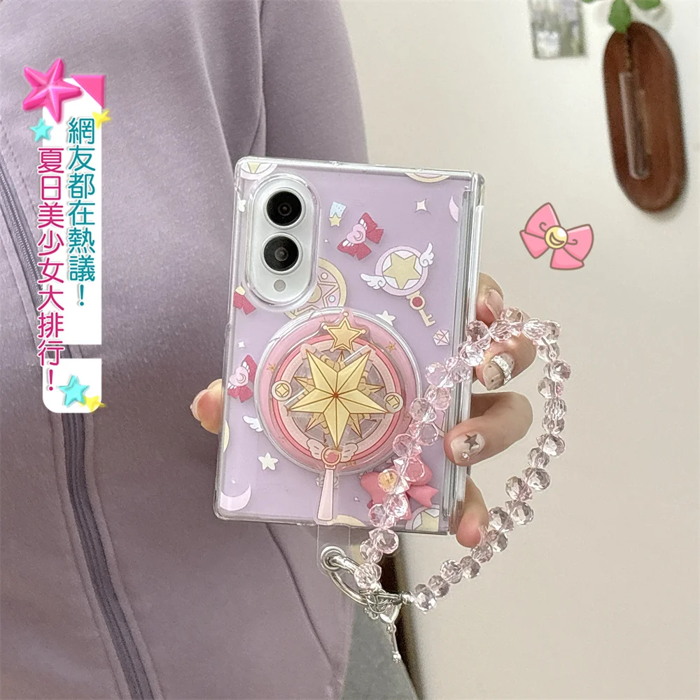 Kawaii Cartoon Cute Girl Magnetic Phone Case for Samsung Galaxy Z Fold 8 Ultra Fold 8 Cover For Magsafe Stand Chain Cases