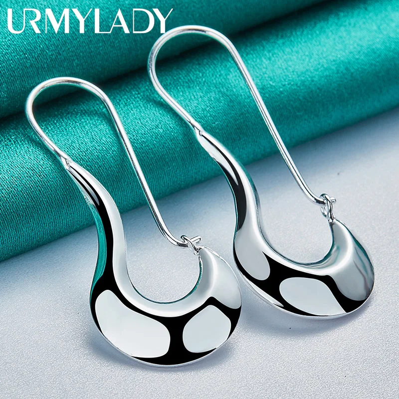 URMYLADY 925 Sterling Silver Hook Meniscus Earrings Ear Loops for Women Wedding Fashion Engagement Charm Jewelry