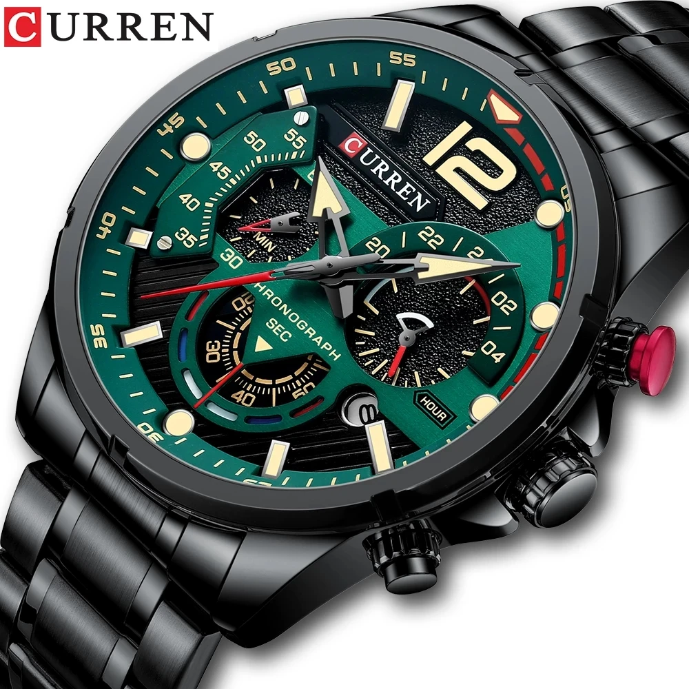 CURREN Wristwatch Men's Fashion Quartz Watch Stainless Steel Chronograph Watches For Men Sport Date Male Clock With Luminous