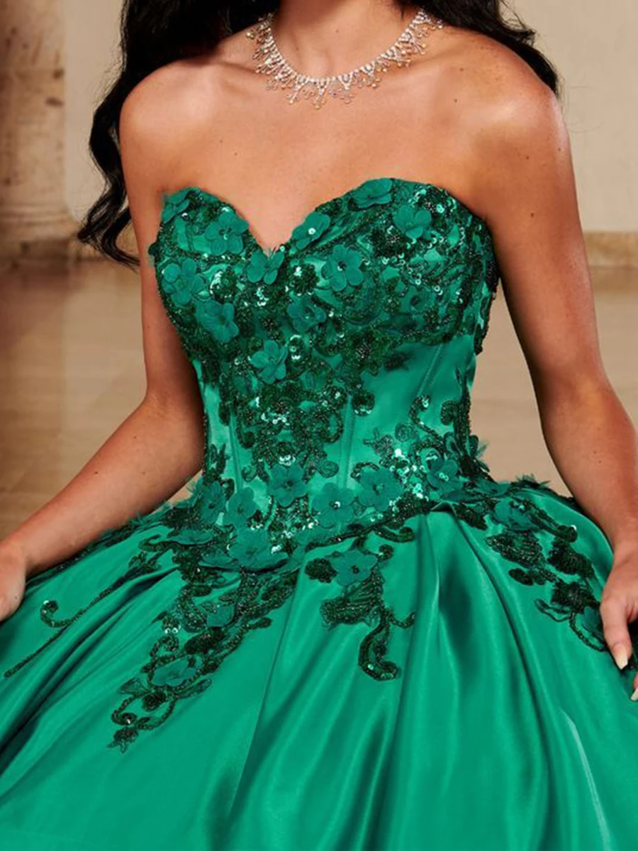 Abito Quinceanera con paillettes di lusso personalizzato che borda il partito elegante applique da sera corte strascico abito da ballo abito da ballo verde tulle