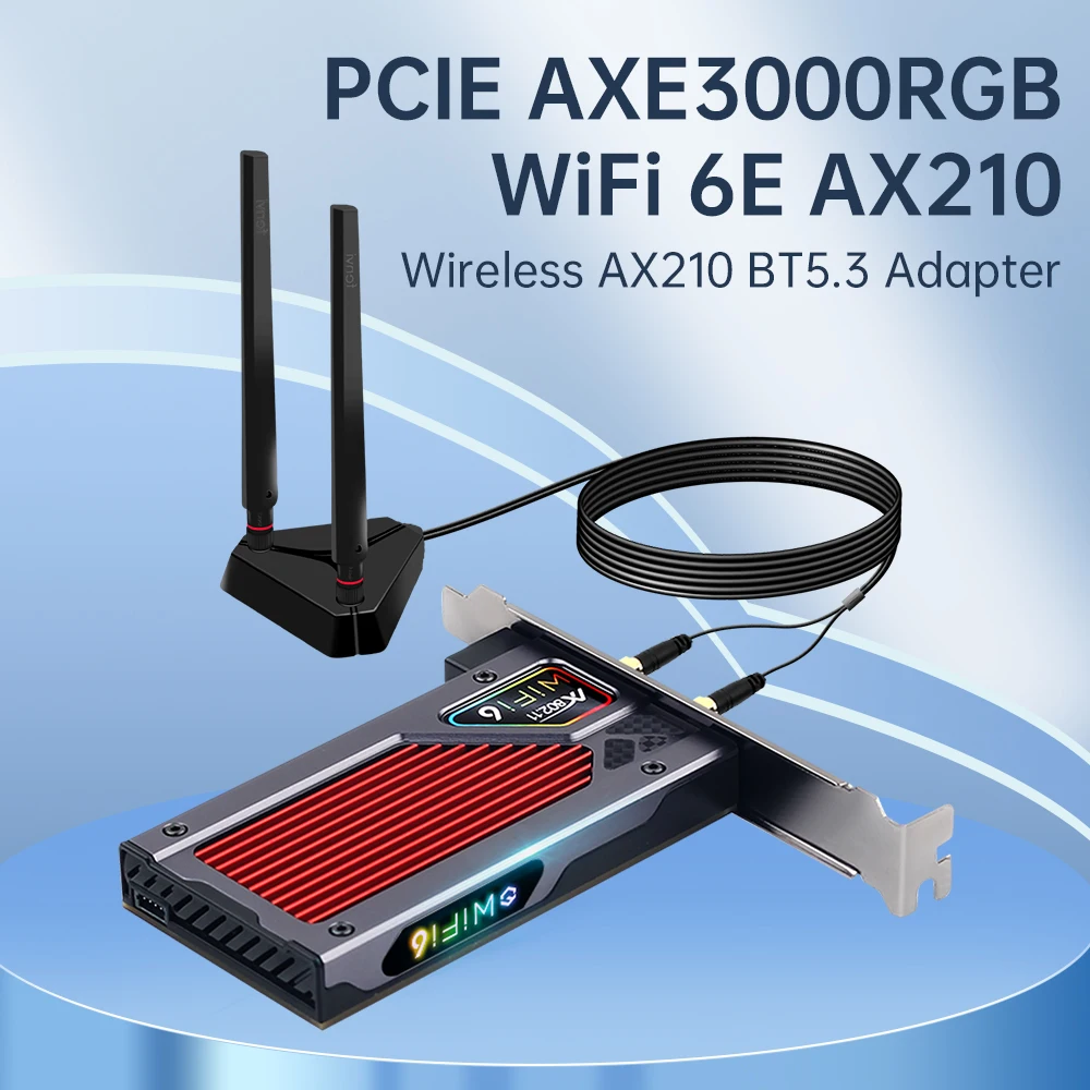 

WiFi 6E AX210 BT5.3 PCIE WiFi-адаптер AX210NGW Трехдиапазонная беспроводная сетевая карта 2,4G/5G/6 ГГц с внешней антенной для Win 10/11