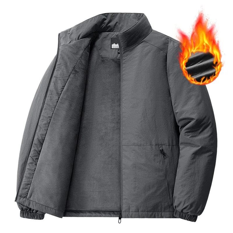 

2025 New Men's Jacket, Autumn and Winter Fleece-Lined Thick Coat, Plus Size Casual Stand Collar Loose Sportswear