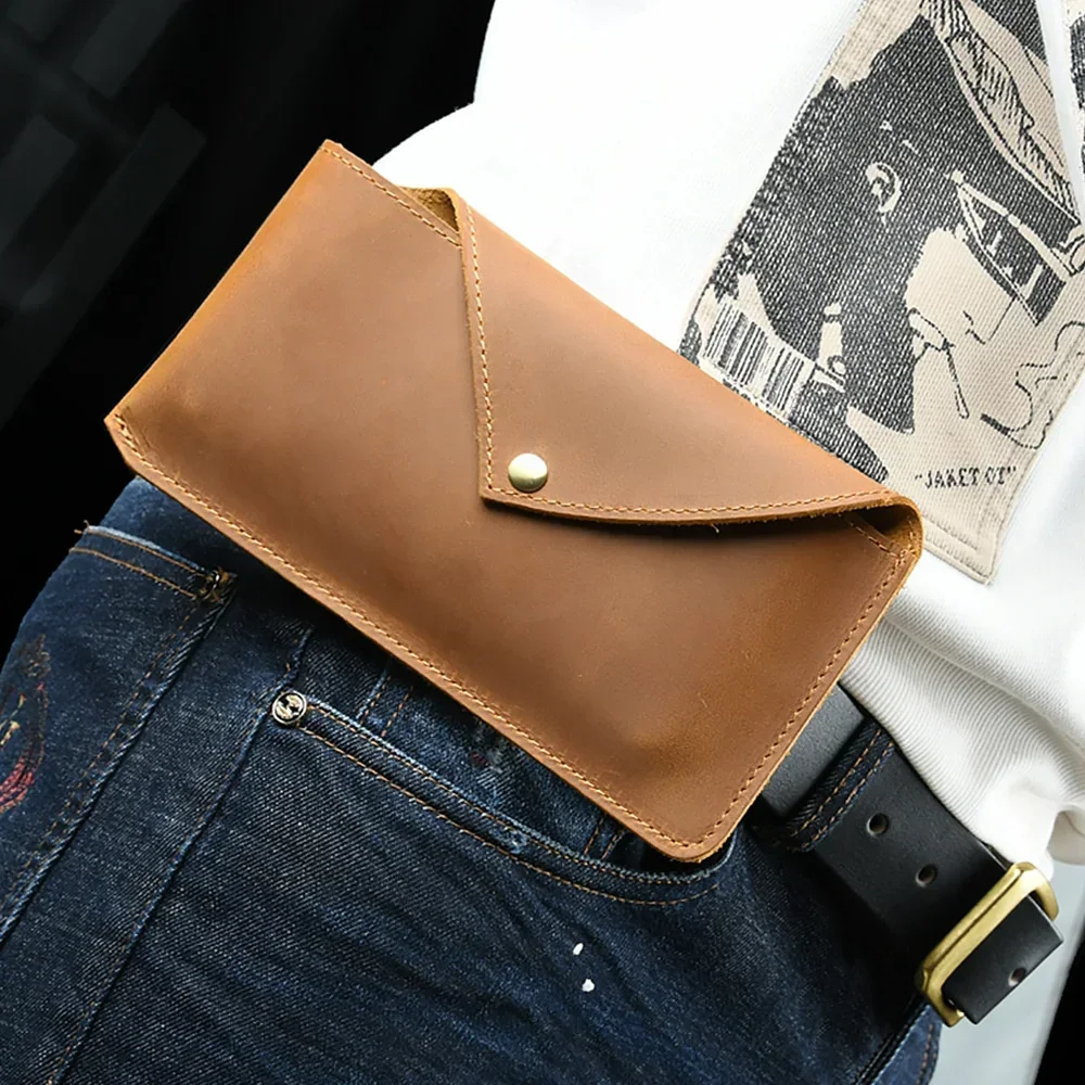 

Moterm Fashion High Quality Genuine Leather Waist Bag Retro Pouch Crazy Horse Cowhide Design Waist Pack Bag Phone Belt Pouch