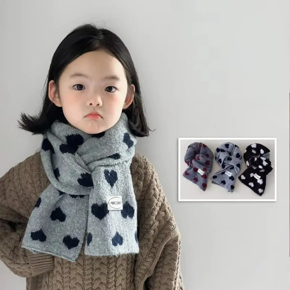 Korean Autumn Winter Children's Scarves Sweet Heart Soft Knitted Muffler Thick Warm Neckerchief Neck Warmer