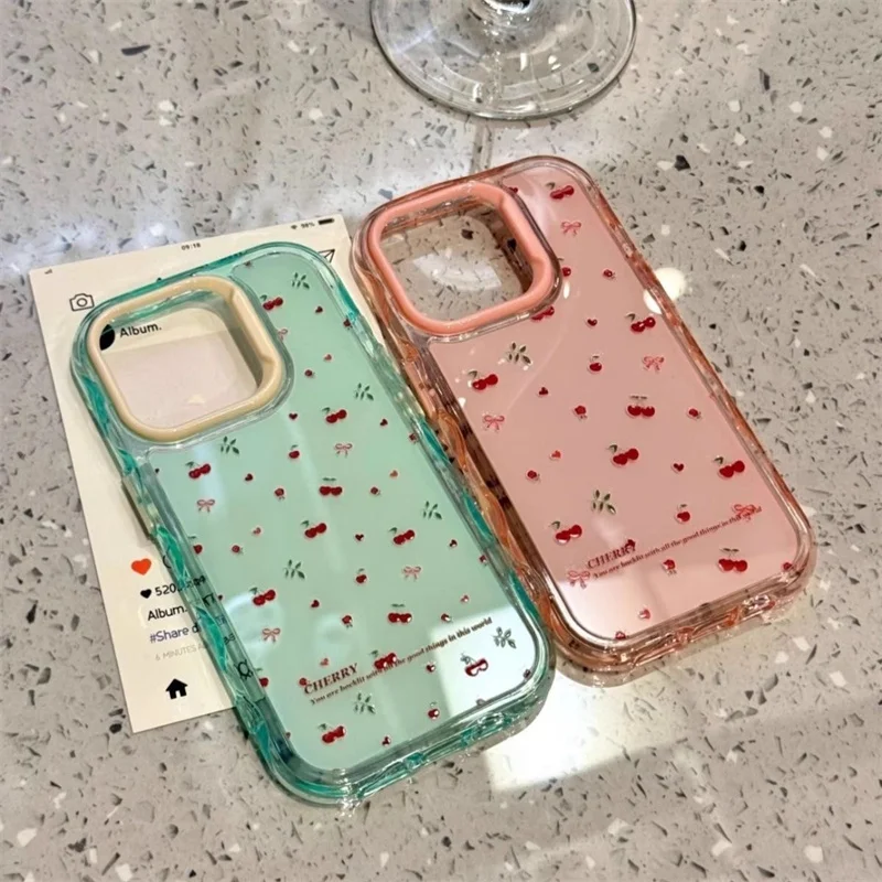 Jelly wave pintado rosa verde color gelatina pequeña funda de teléfono floral cereza para iPhone 11 12 13 14 15 16 pro max