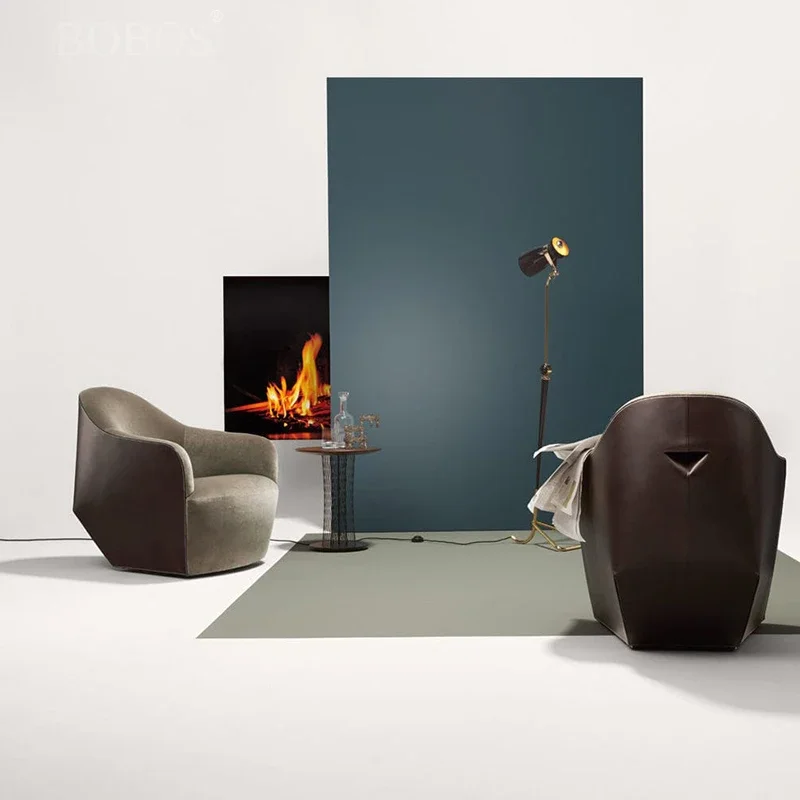 Italian living room art saddle leather single triple fabric sofa