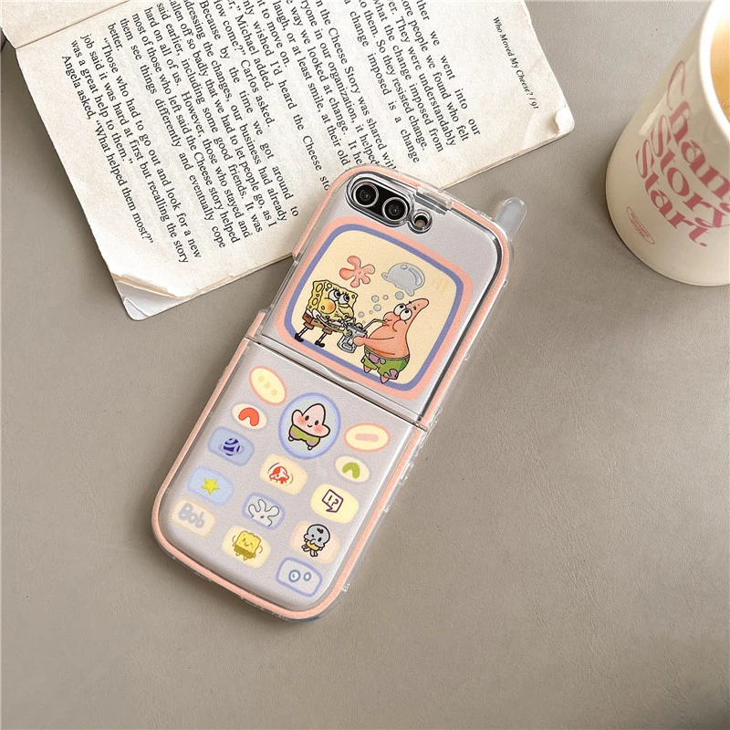 Cute Cartoon SpongeBob SquarePants Patrick Star Phone Case For Samsung Galaxy Z Flip 7 Hard Back Cover For Z Flip 6 5 4 3 Case