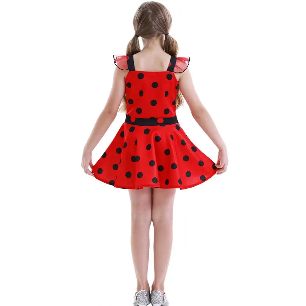 Girls Polka Dots Ladybugs Dress Up Cosplay Costume Birthday Gift Halloween Christmas Fancy Party Outfit